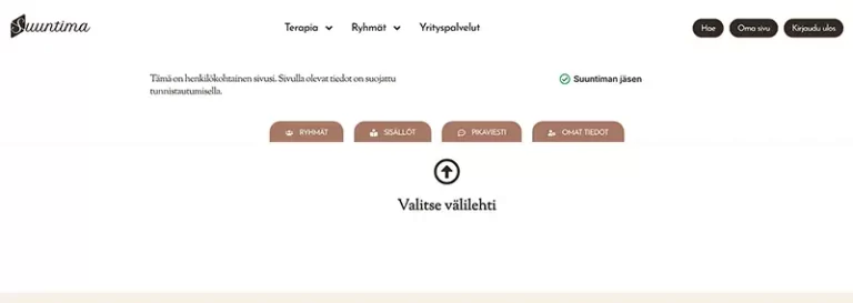 Omalla sivulla näet kirjautuneen käyttäjän sisällöt.